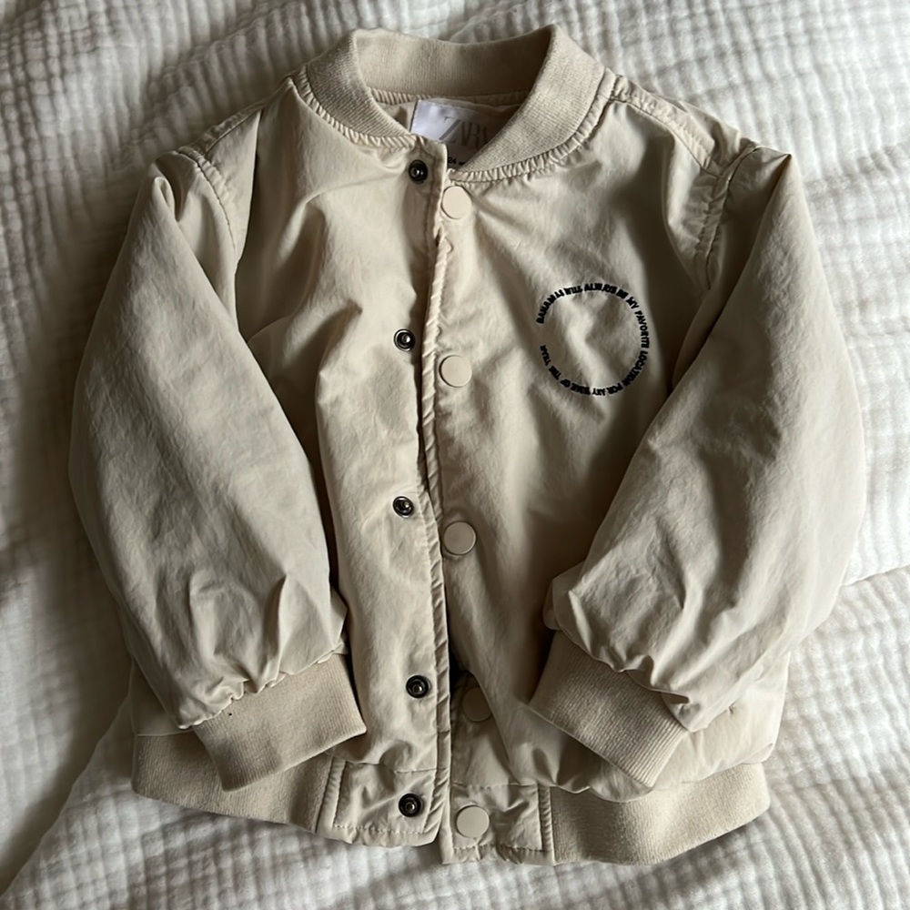 Excellent condition nylon puff bomber 18-24 months cream Zara